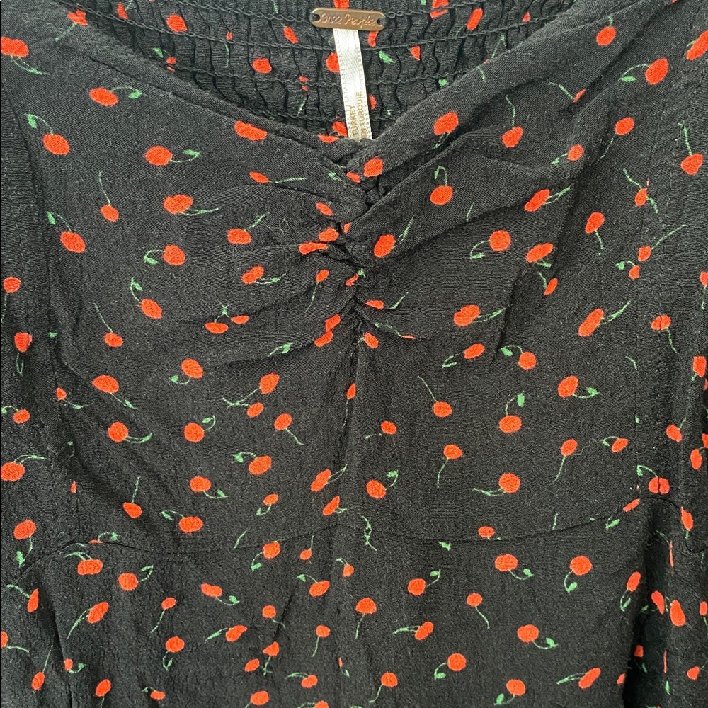Free People Black Blouse with Red Cherries - Picture 6 of 16